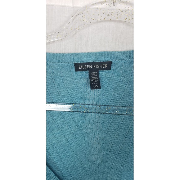 Eileen Fisher Aqua Blue Ribbed Knit Shark Hem Tunic Sweater L Casual 100% Wool - Picture 3 of 9